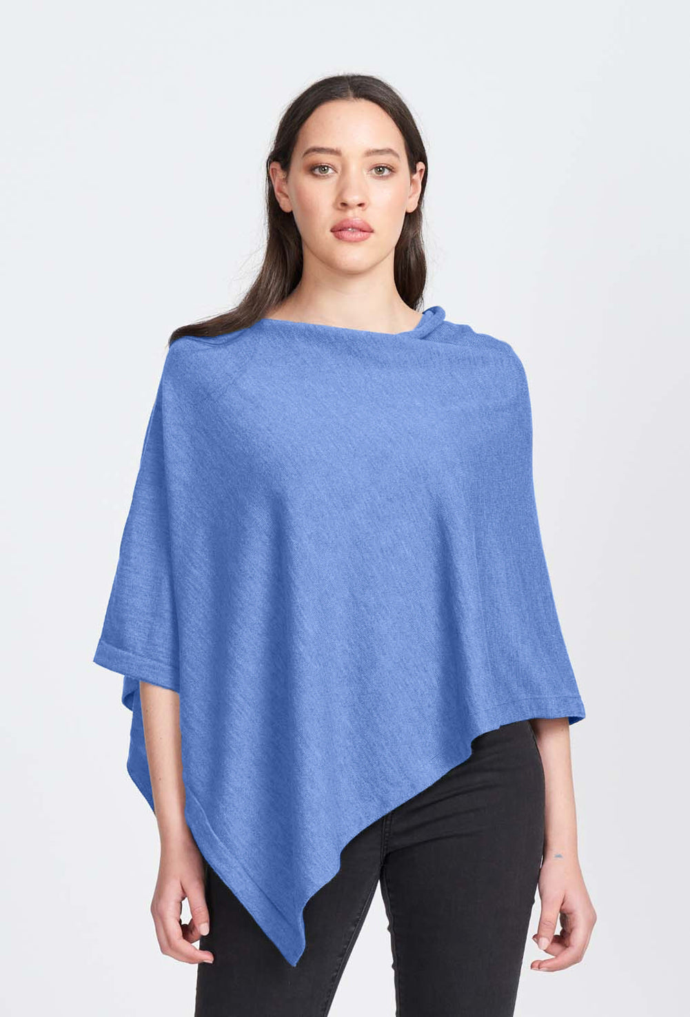 Merino Wool Asymmetric Poncho - Royal Merino