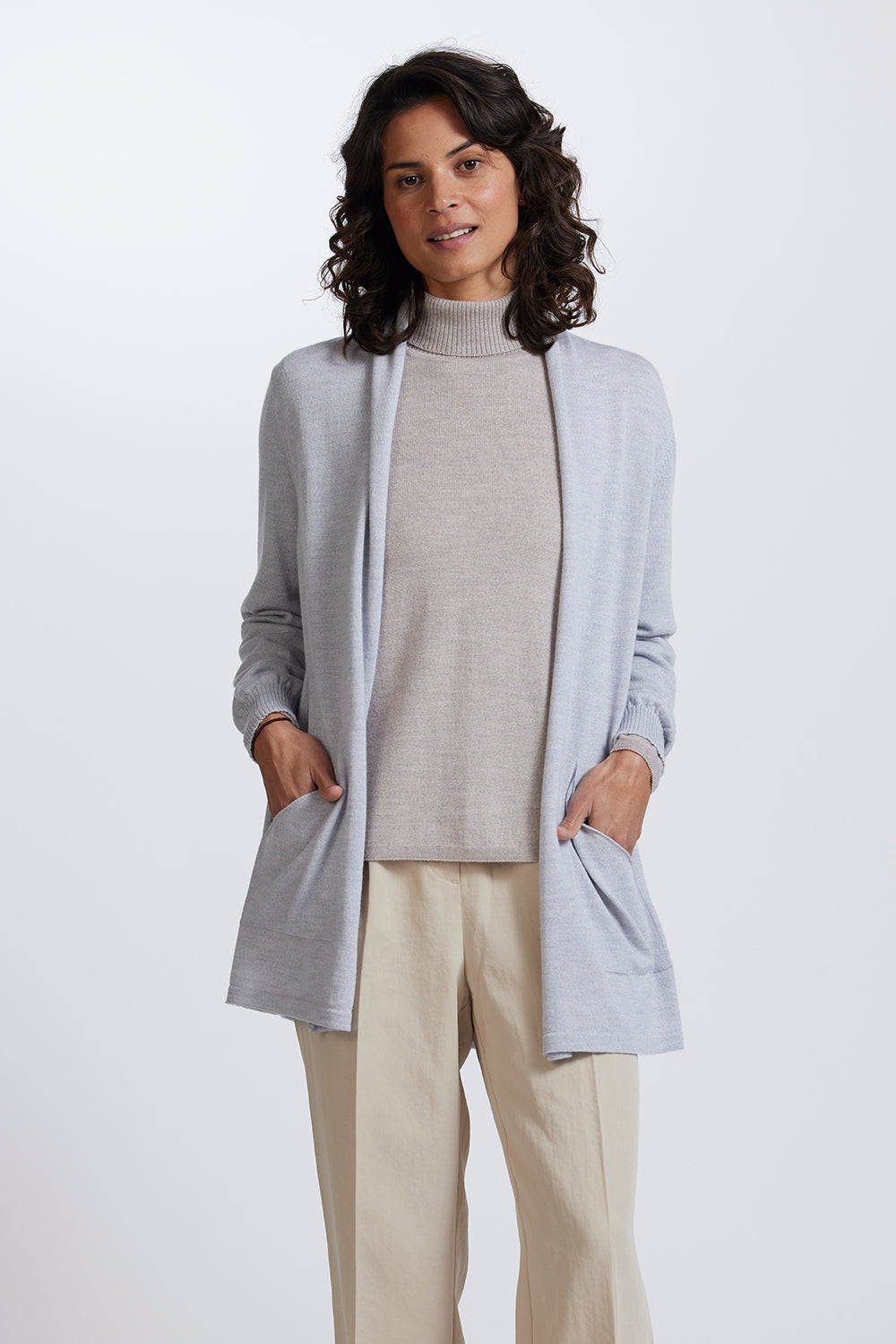 Merino Wool Open Front Long Cardigan - Royal Merino