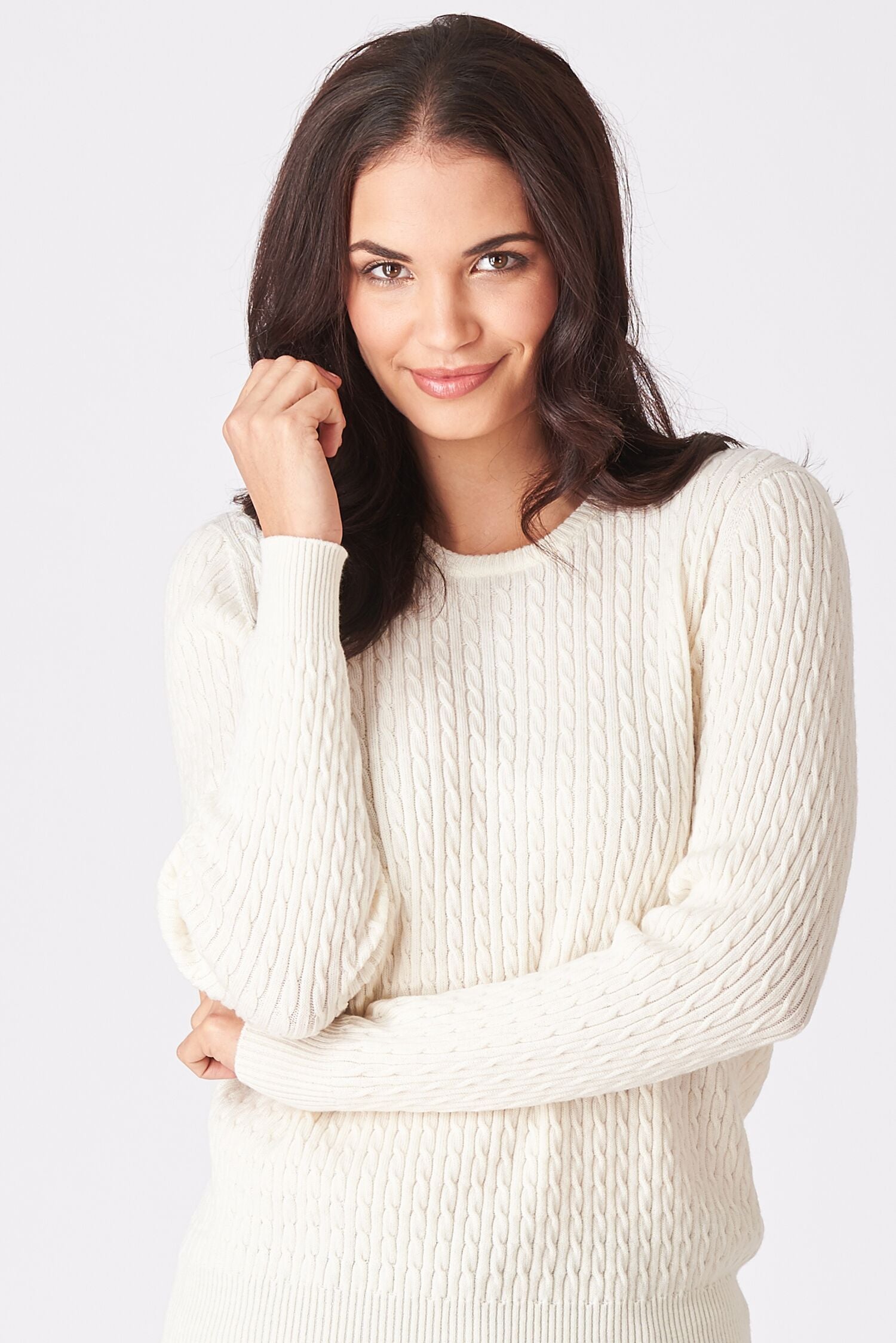 Merino Wool Long Sleeve Cable Crew Neck - Royal Merino